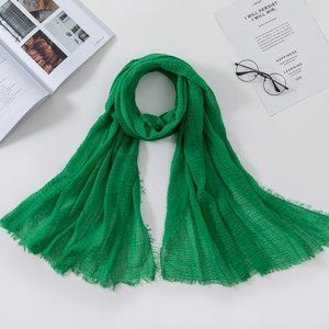 Women Long Green Cotton Scarf Shawl Turban Soft Solid Colour